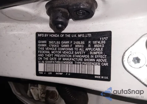 2018 Honda Civic Ex from USA, damaged, VIN SHHFK7H50JU406908